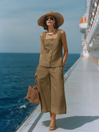 Maya™ | Linen Square-Neck Top & Capri Pants Set
