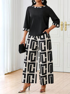 Maeve™ — patchwork top + geometric wide-leg