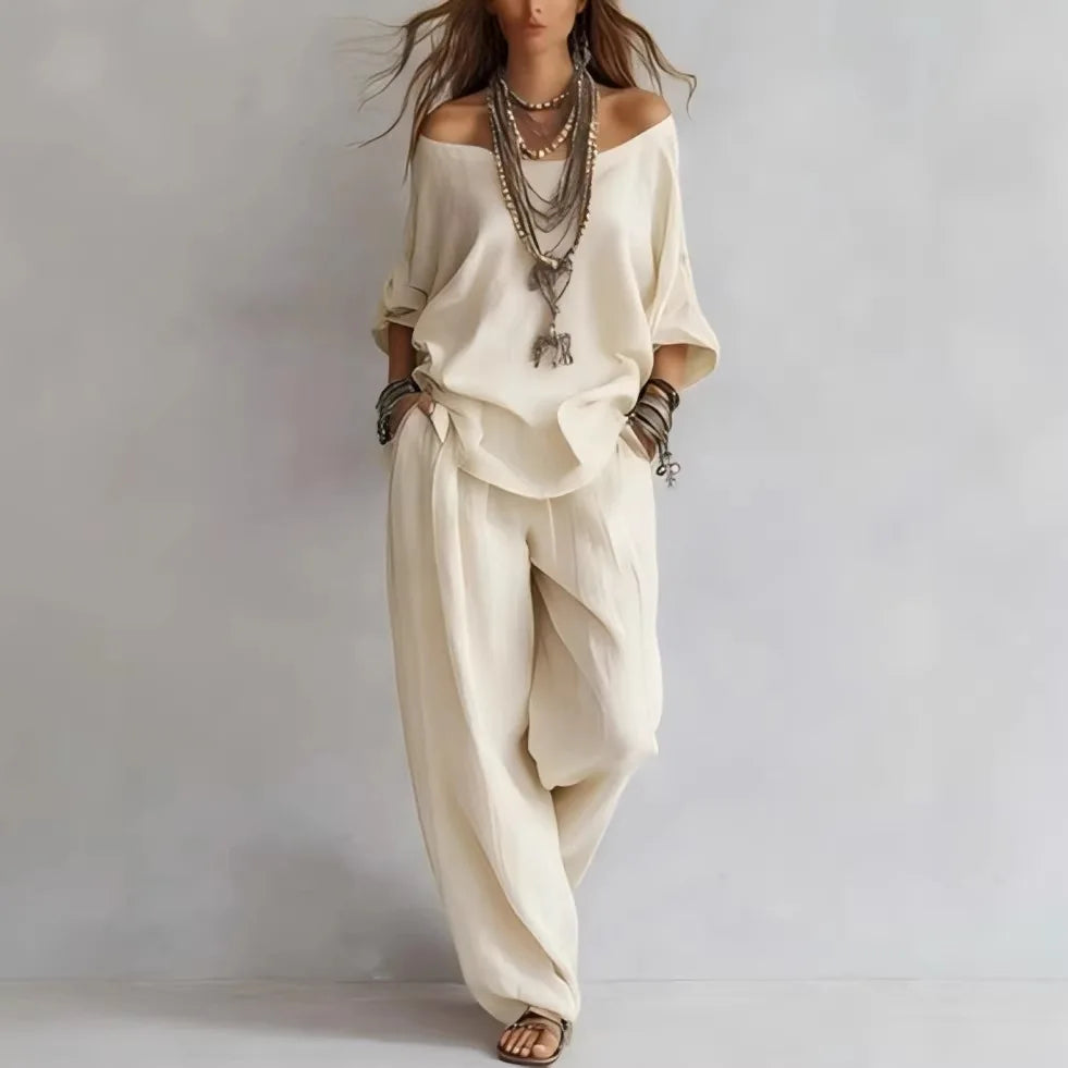 Vittoria - Two-Piece Set with Off-Shoulder Top and Wide-Leg Pants