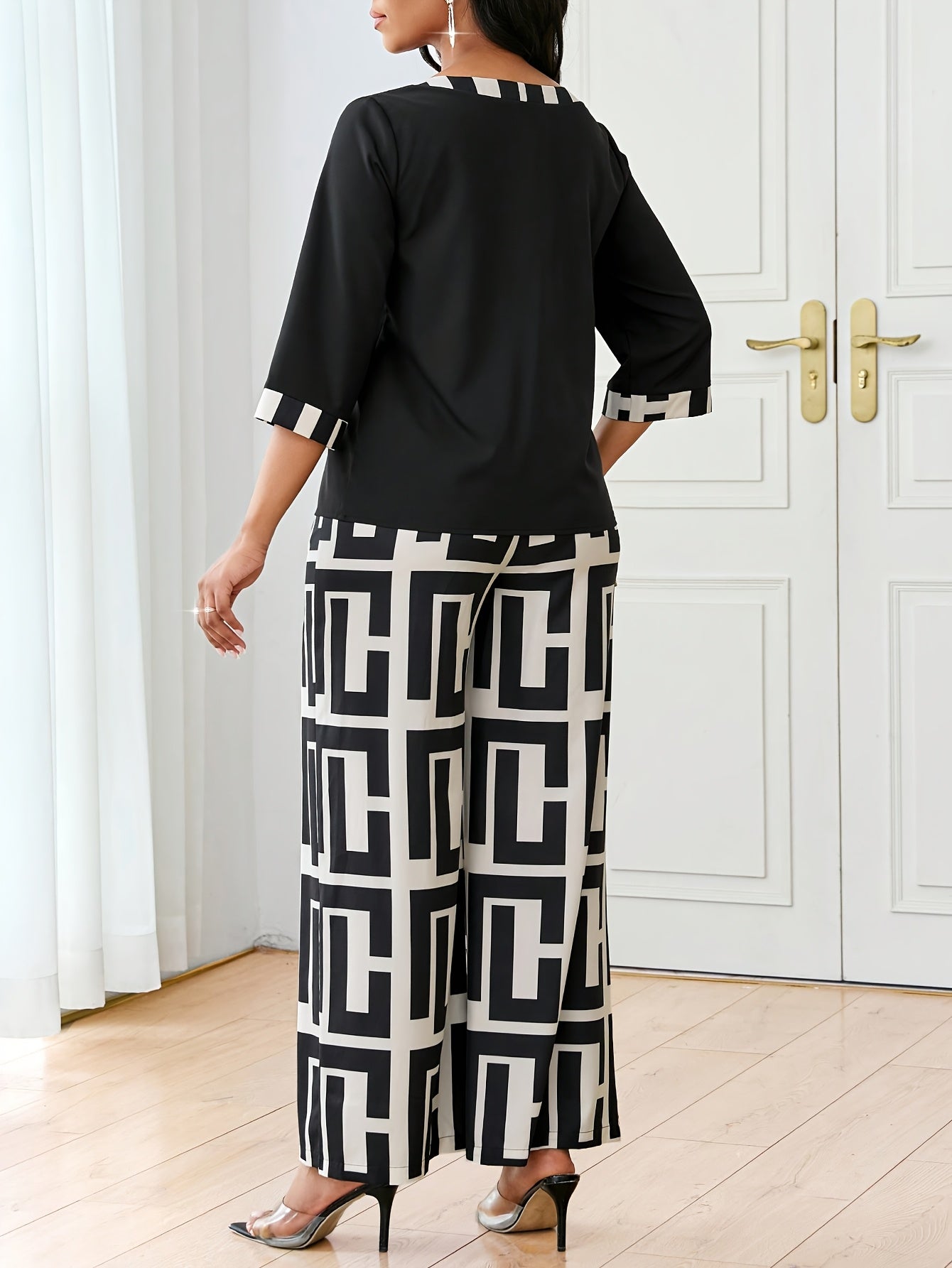 Maeve™ — patchwork top + geometric wide-leg