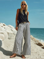 Sandy™ | Linen Vest & Striped Wide-Leg Pants Set