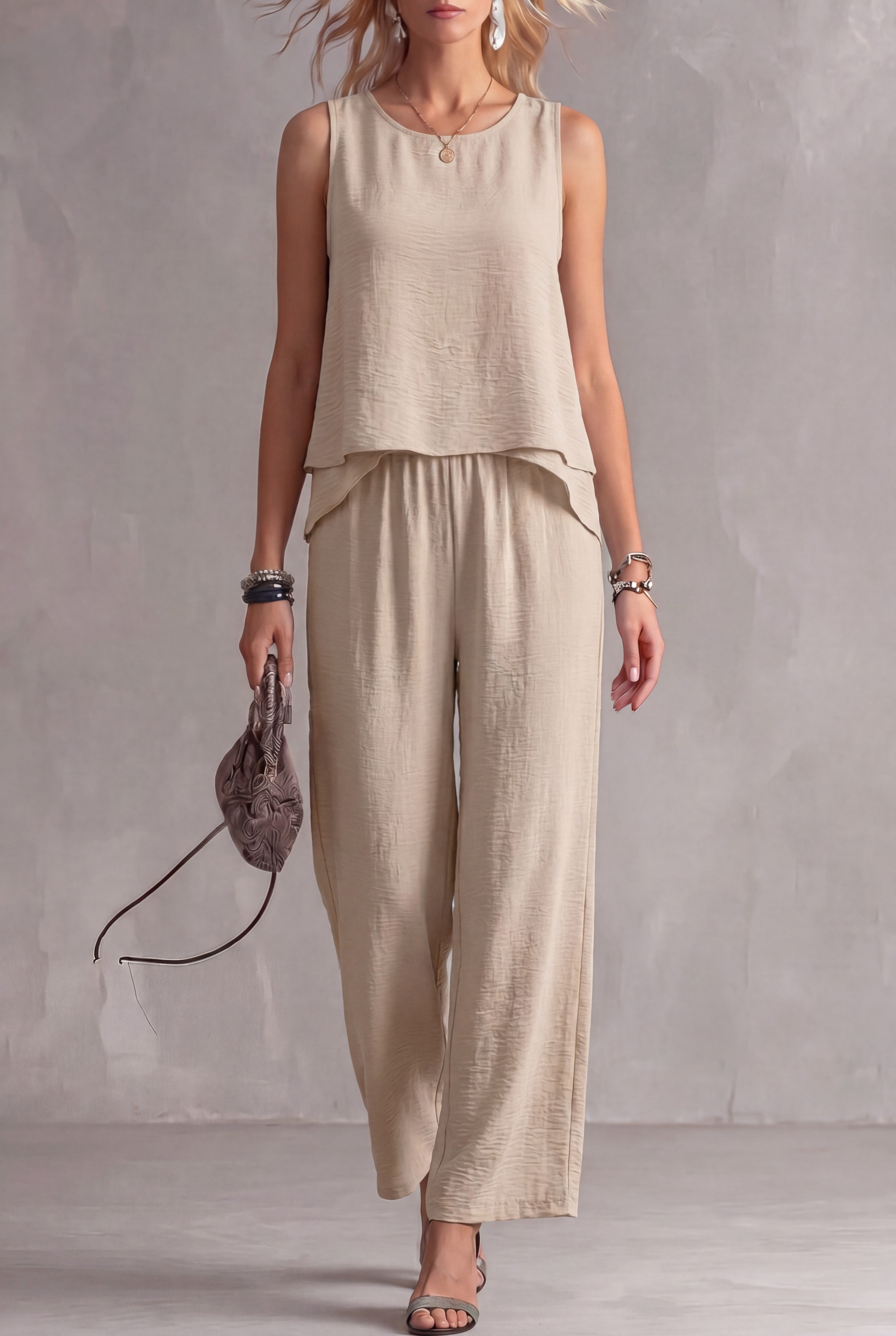 Sandy™ | Sleeveless Crochet Top & Wide-Leg Pants Set